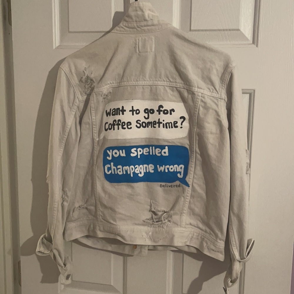 Hand painted off white AE Denim jacket
